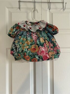 Vintage Floral Bubble Dress with Lace Collar